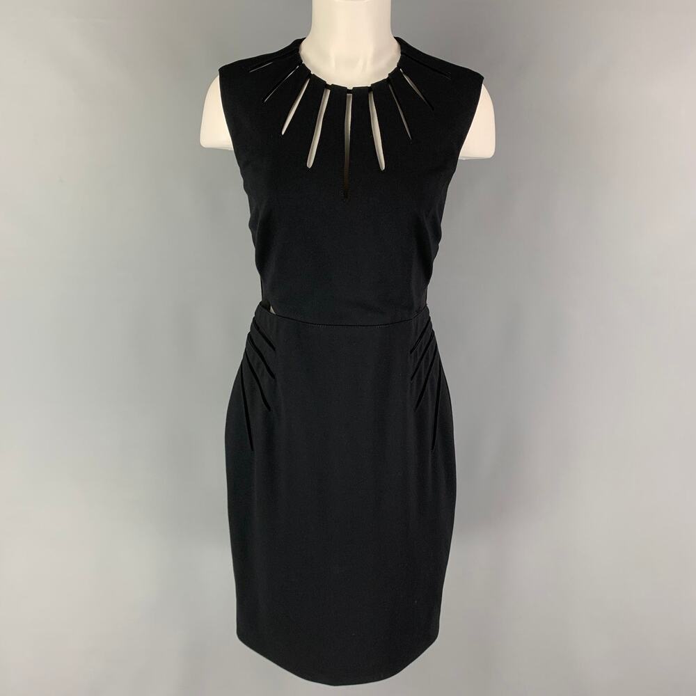 CATHERINE DEANE Size 8 Black Rayon Blend Cut Out Sleeveless Below Knee Dress